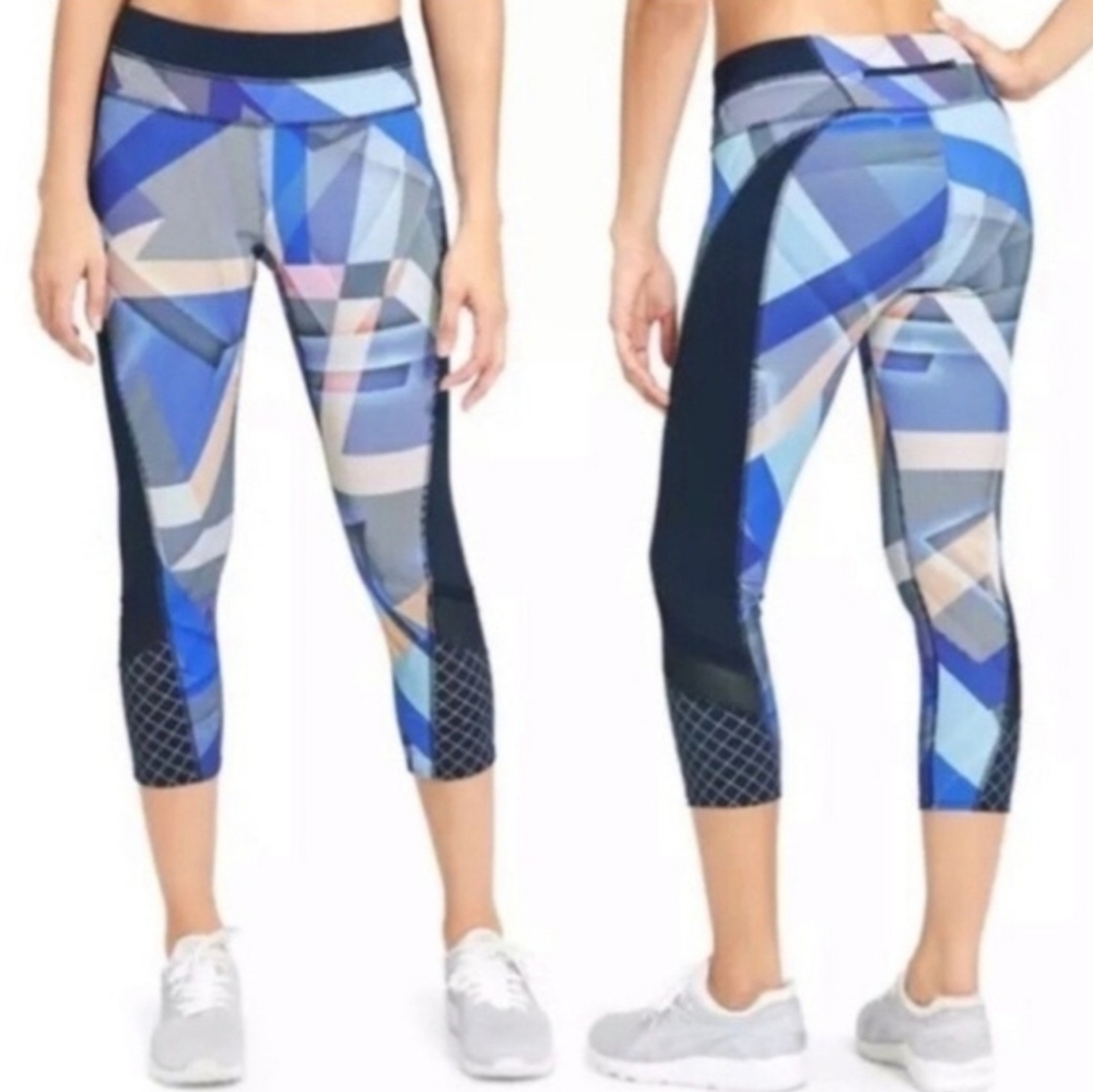 Athleta Capri Leggings Size Large Electric Geo Sonar Blue #597299
